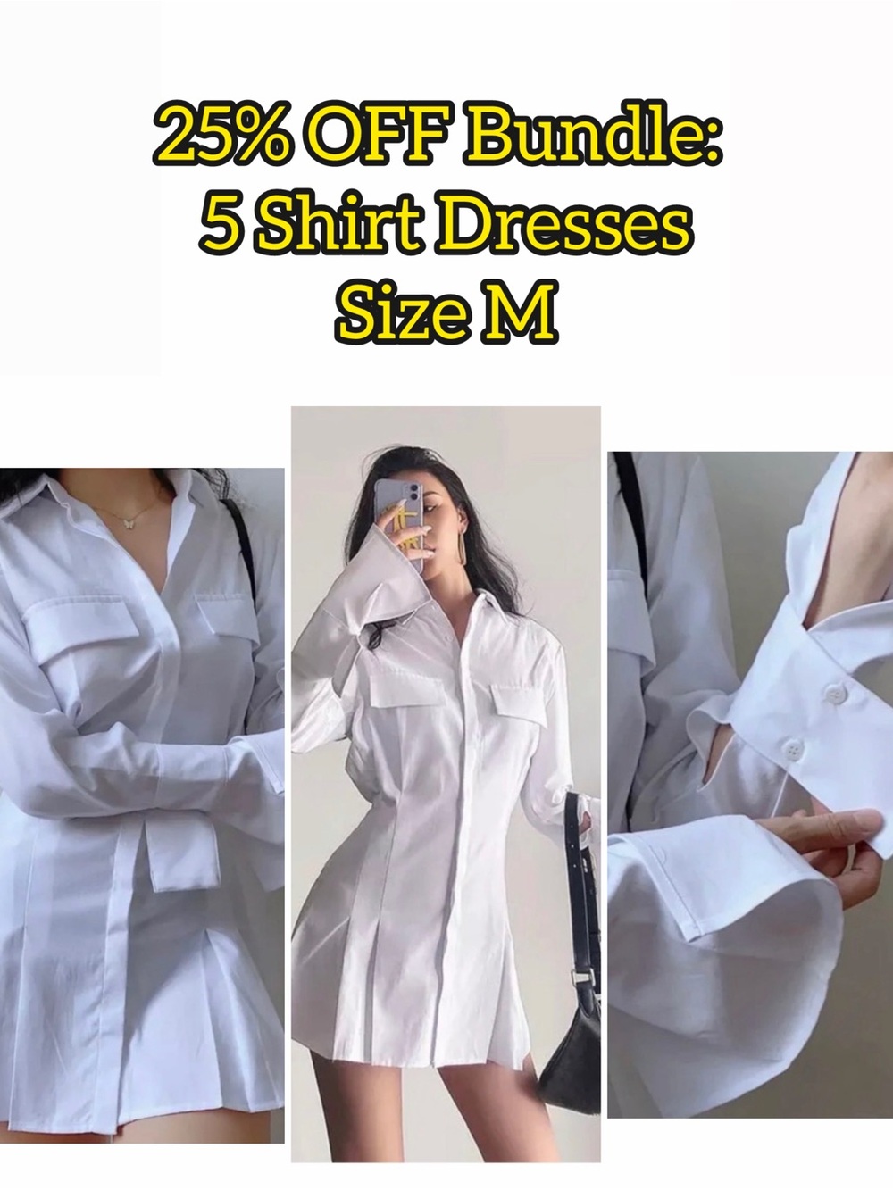 White Button-Up Shirt Dress (Size M)